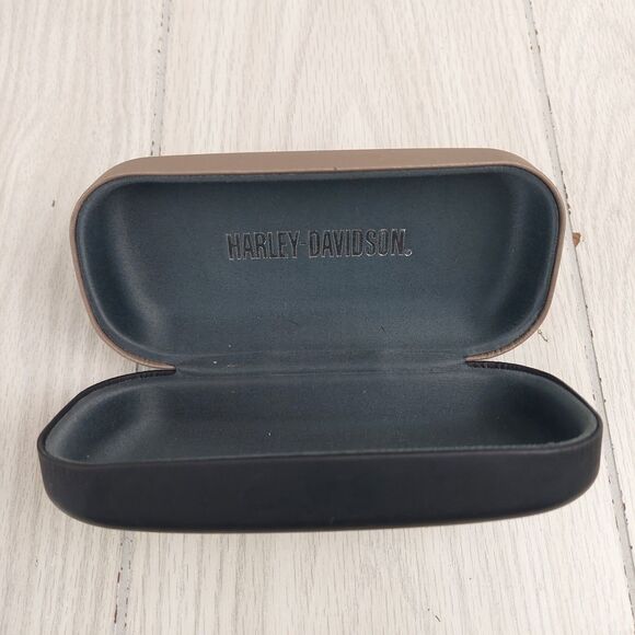 Harley Davidson Hard Eyeglass Sunglasses CASE Clamshell Tan Black Embossed Logo - Picture 4 of 5